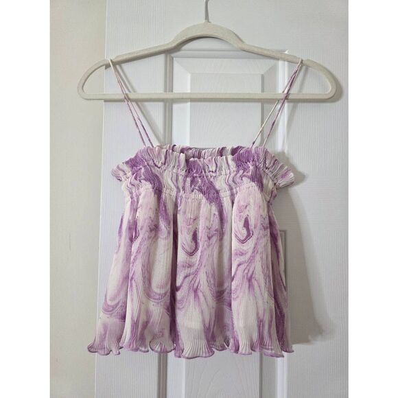 GANNI White and Purple Georgette Pleated Strap Camisole 34 - Picture 2 of 11